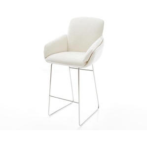 Barstuhl Luan-Flex Bouclé Soft Beige Kufengestell Edelstahl Silberfarben, Barstühle