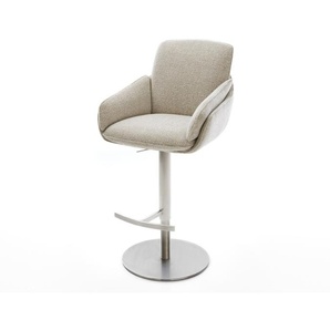 Barstuhl Luan-Flex Webstoff Soft Beige Drehfuß höhenverstellbar Edelstahl Silberfarben, Barstühle