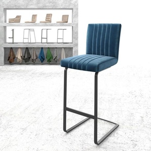 Barstuhl Luiga-Flex Samt Blau Freischwinger flach Metall, Barstühle