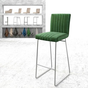 Barstuhl Luiga-Flex Samt Grün Kufengestell Edelstahl, Barstühle