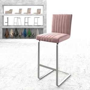 Barstuhl Luiga-Flex Samt Rosé Freischwinger flach Edelstahl, Barstühle