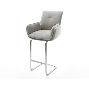 Barstuhl Nela-Flex Strukturstoff Soft Grau Freischwinger Flach Edelstahl Silberfarben, Barstühle