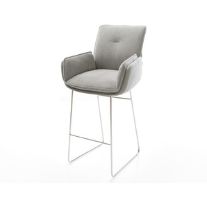Barstuhl Nela-Flex Strukturstoff Soft Grau Kufengestell Edelstahl Silberfarben, Barstühle