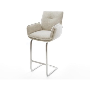 Barstuhl Nela-Flex Webstoff Soft Beige Freischwinger Flach Edelstahl Silberfarben, Barstühle