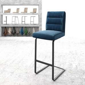 Barstuhl Pela-Flex Samt Blau Freischwinger flach Metall, Barstühle