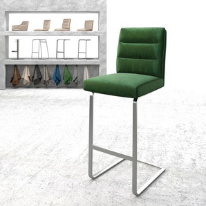 Barstuhl Pela-Flex Samt Grün Freischwinger flach Edelstahl, Barstühle