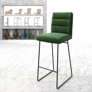Barstuhl Pela-Flex Samt Grün Kufengestell Metall, Barstühle