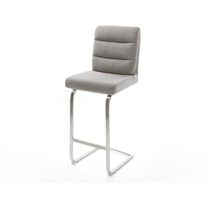 Barstuhl Pela-Flex Strukturstoff Soft Grau Freischwinger Flach Edelstahl Silberfarben, Barstühle