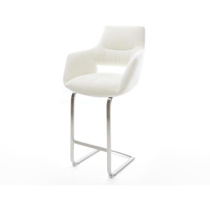 Barstuhl Yago-Flex Bouclé Soft Beige Freischwinger Flach Edelstahl Silberfarben Taschenfederkern, Barstühle