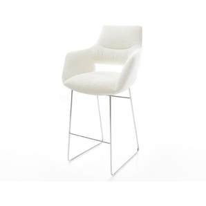 Barstuhl Yago-Flex Bouclé Soft Beige Kufengestell Edelstahl Silberfarben Taschenfederkern, Barstühle