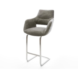 Barstuhl Yago-Flex Bouclé Soft Schlamm Freischwinger Flach Edelstahl Silberfarben Taschenfederkern, Barstühle