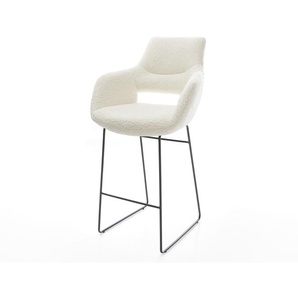 Barstuhl Yago-Flex Bouclé Weiß Kufengestell Metall Schwarz Taschenfederkern, Barstühle