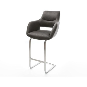 Barstuhl Yago-Flex Mikrofaser Anthrazit Vintage Freischwinger flach Edelstahl Taschenfederkern, Barstühle