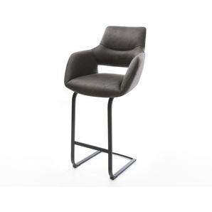 Barstuhl Yago-Flex Mikrofaser Anthrazit Vintage Freischwinger flach Metall Schwarz Taschenfederkern, Barstühle