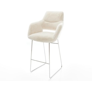 Barstuhl Yago-Flex Plüsch Creme-Weiß Kufengestell Edelstahl Silberfarben Taschenfederkern, Barstühle