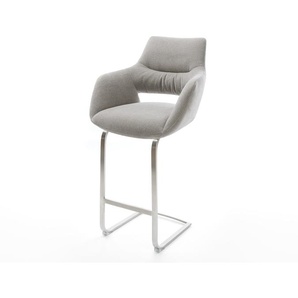 Barstuhl Yago-Flex Strukturstoff Soft Grau Freischwinger Flach Edelstahl Silberfarben Taschenfederkern, Barstühle