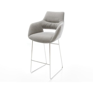 Barstuhl Yago-Flex Strukturstoff Soft Grau Kufengestell Edelstahl Silberfarben Taschenfederkern, Barstühle