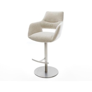 Barstuhl Yago-Flex Webstoff Soft Beige Drehfuß höhenverstellbar Edelstahl Silberfarben Taschenfederkern, Barstühle