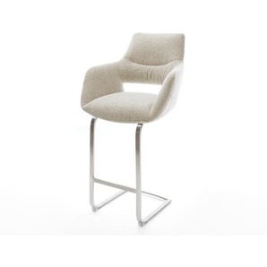 Barstuhl Yago-Flex Webstoff Soft Beige Freischwinger Flach Edelstahl Silberfarben Taschenfederkern, Barstühle