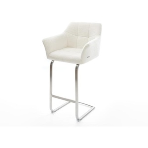 Barstuhl Yulo-Flex Bouclé Soft Beige Freischwinger Flach Edelstahl Silberfarben, Barstühle