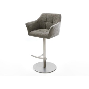Barstuhl Yulo-Flex Bouclé Soft Schlamm Drehfuß höhenverstellbar Edelstahl Silberfarben, Barstühle