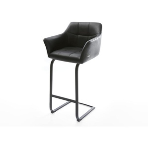 Barstuhl Yulo-Flex Echt-Leder Schwarz Freischwinger flach Metall, Barstühle