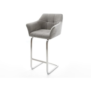 Barstuhl Yulo-Flex Strukturstoff Soft Grau Freischwinger Flach Edelstahl Silberfarben, Barstühle