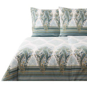 bassetti FIESOLE Bettwäsche-Set aus Flanell - V1-grün - 135x200 / 80x80 cm