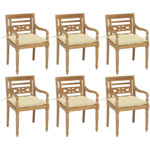 Batavia-Stühle mit Kissen 6 Stk. Massivholz Teak