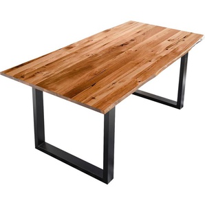 Baumkantentisch SALESFEVER Tische Gr. B/H/T: 140 cm x 77 cm x 80 cm, braun (cognac, schwarz, cognac) Holz-Esstische Rechteckiger Esstisch Tisch