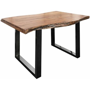 Baumtisch Akazie 140x90x77 natur lackiert / U-Beine anthrazit glänzend freeform 5