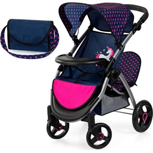Bayer Puppen-Zwillingsbuggy Twin Star, blau/pink, mit Wickeltasche