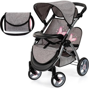 Bayer Puppen-Zwillingsbuggy Twin Star, grau/rosa, mit Wickeltasche