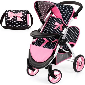 Bayer Puppen-Zwillingsbuggy Twin Star, schwarz, mit Wickeltasche