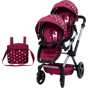 Bayer Puppen-Zwillingsbuggy Xeo Twin bordeaux, mit Wickeltasche