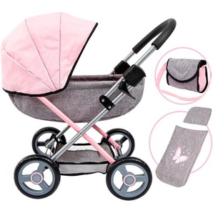 Bayer Puppenwagen Cosy, grau/rosa, mit Wickeltasche