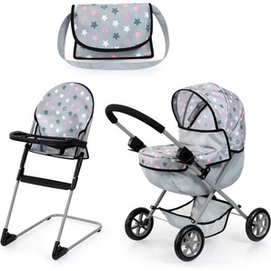 Bayer Puppenwagen Cosy Set, grau, mit Puppenhochstuhl und Wickeltasche