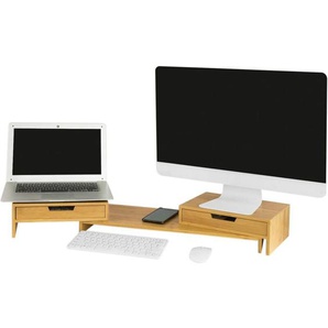 BBF04-N Design Monitorerhöhung für 2 Monitore Monitorständer Bildschirmständer Notebookständer Schreibtischaufsatz mit 2 Schubladen
