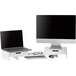 BBF04-W Design Monitorerhöhung für 2 Monitore Monitorständer Bildschirmständer Notebookständer Schreibtischaufsatz mit 2 Schubladen