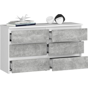 BDW, Kommode, 6 Schubladen, 100x57, Schrank, Sideboard, Weiss / Beton
