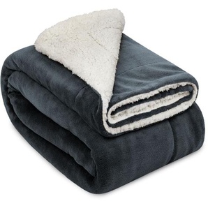 Beautissu - Sherpa Decke Alina 240cm, 220cm, Anthrazit/Weiß