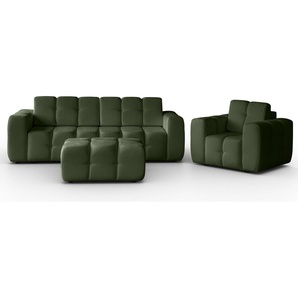 BEAUTYSOFA Couchgarnitur BONA - Modernes Sitzgruppe Sofa + Sessel + Hocker - Grün (Raven 78)