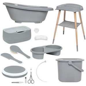 Bebe Jou Babybadeset Sense , Grau, Dunkelgrau , Kunststoff , 8-teilig , 79.5x40x46 cm , Baden & Wickeln, Babywannen