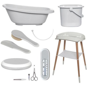 Bebe Jou Babybadeset Sense , Grau, Hellgrau , Kunststoff , 7-teilig , 79.5x40x46 cm , Baden & Wickeln, Babywannen