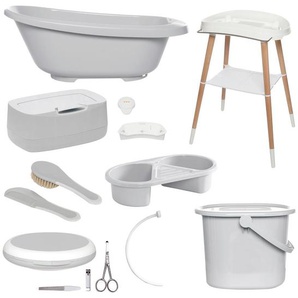 Bebe Jou Babybadeset Sense , Hellgrau , Kunststoff , 8-teilig , 79.5x40x46 cm , Baden & Wickeln, Babywannen