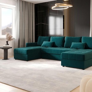 BEDANTE Ecksofa MOS U BIS Itaka 39 Türkis mit Schlaffunktion U-Form Sofa mit Stauraum Bettkasten Wohnzimmersofa Couch Sofa Bettsofa Bettkasten Bettcouch MosUBIS/ITAKA39/LINKS