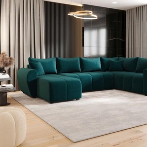 BEDANTE WOHNLANDSCHAFT MOLISA U PLUS Itaka 39 Rechts Türkis mit Schlaffunktion U-Form Sofa mit Stauraum Bettkasten Wohnzimmersofa Couch Sofa Bettsofa Bettkasten Bettcouch Naronik/MOLISA/U/PLUS/Prawy/Itaka/39