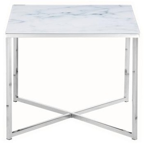Beistelltisch 50x50x42 cm, Foliert in Marmoroptik Weiß, Gestell Chromfarben - Ablagetisch, Blumentisch