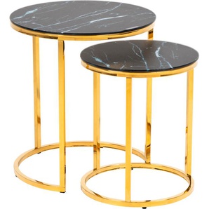 Beistelltisch ACTONA GROUP Alina Tische Gr. B/H/T: 45 cm x 50 cm x 45 cm, schwarz (marmor marquina, goldener chrom, marmor marquina) Beistelltische Gehärtete Glasplatte mit echt wirkender Marmoroptik