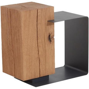 Beistelltisch, Anthrazit, Eiche, Holz, Metall, Kerneiche, vollmassiv, quadratisch, C-Form, 35.5x55.5x55 cm, Goldenes M, Dgm, Wohnzimmer, Wohnzimmertische, Beistelltische, Beistelltische Metall